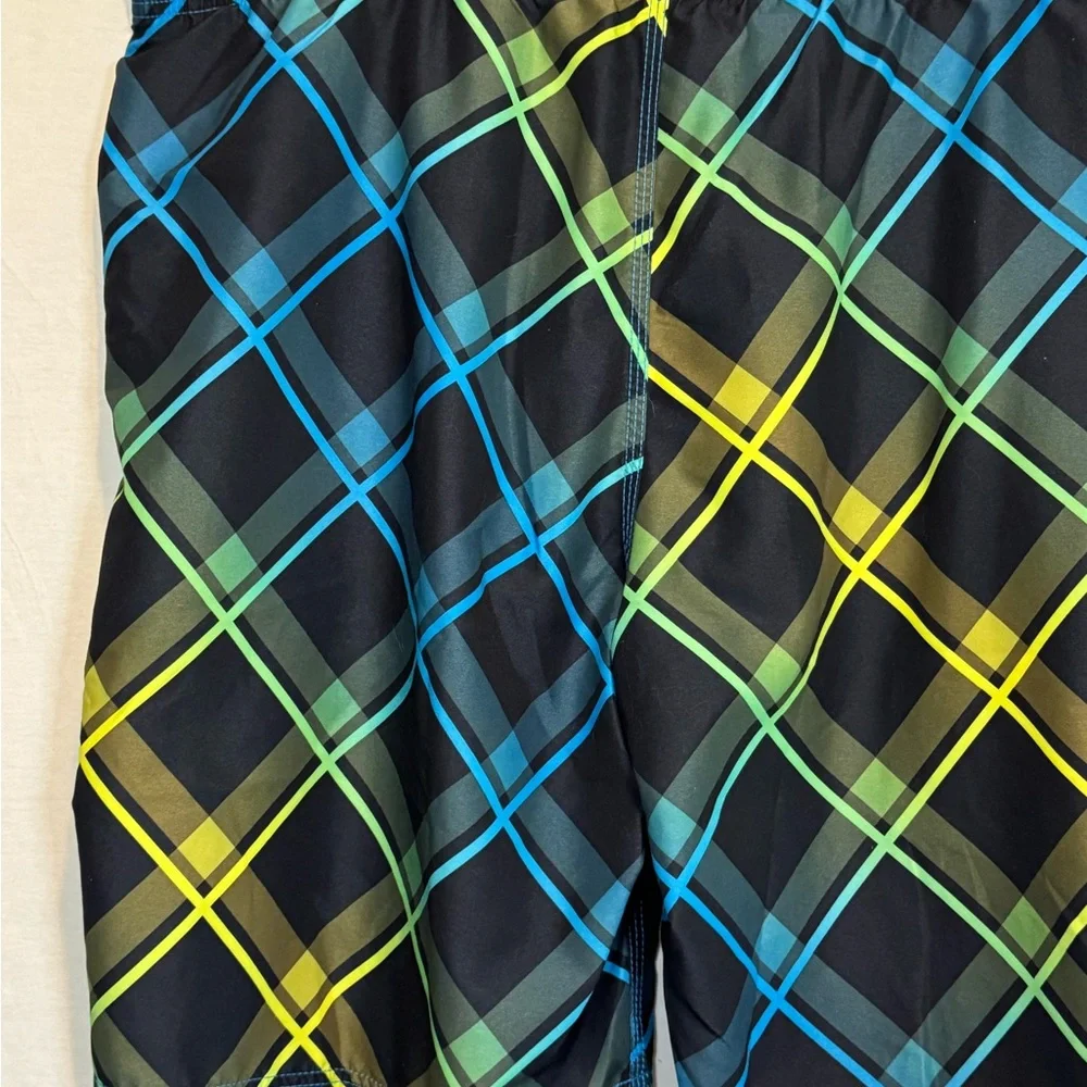 G-45 Men’s Speedo Black‎ Blue & Yellow Lined Summer Board Shorts Size XL